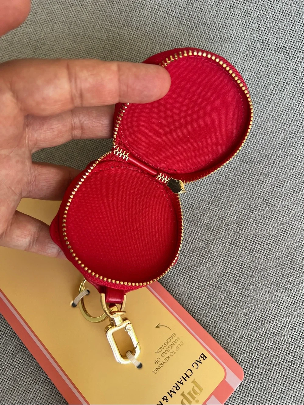 Piper K Hibiscus flower wallet key ring bag charm red gold